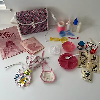 Vtg Baby Alive Gerber Play Pretend Food Packets Dishes Case Bottles Warmer Bibs • $45