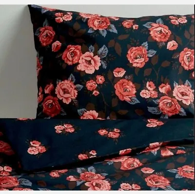 Ikea BACKVICKER Twin Duvet Cover And Pillowcase Dark Blue/flower - Double  💞 • £17