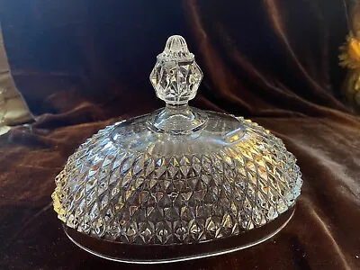 VTG Indiana Diamond Point Clear Glass Butter Dish  Fancy Granny Chic • $15