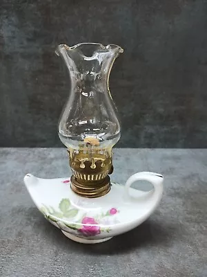 Vintage Oil Lamp Moss Rose Mini Genie Ceramic Porcelain Oil Lamp Hong Kong • $10