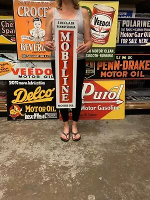 Antique Vintage Old Style Metal Sign Sinclair Mobiline Motor Oil Made In USA • $54.95
