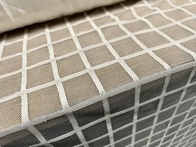 Fine Mesh Net Fabric Per Metre - Matrix Check - White • £4.99