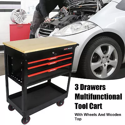 Heavy Duty 3-Drawer Rolling Mechanics Tool Cart Utility Storage Cabinet W/Wheel • $269.95