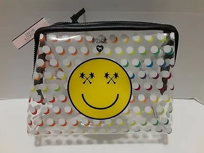 Victorias Secret PINK Clear SMILEY FACE Vacay Make Up Cosmetic Bag NWT Zipper • $12.99