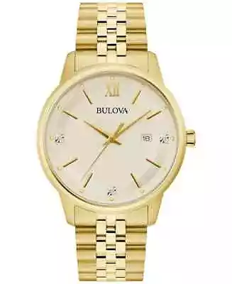 Bulova Classic Quartz Diamonds Gold Tone Stainless Steel Men's Watch 97D125 • $74.95