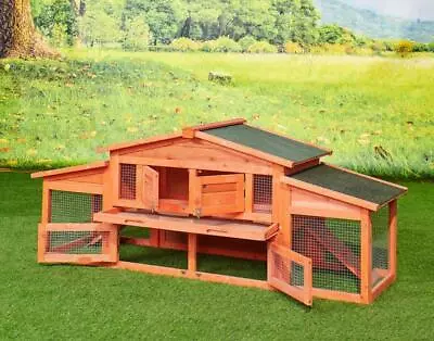 Large Wooden Hutch Chicken Coop Outdoor Yard Rabbit Hen Cage W/ Ramp Nesting Box • $142.09