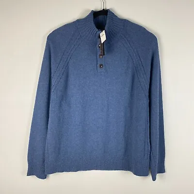 Banana Republic Italian Yarn Wool Sweater Mens XL Button Mock Neck Pullover Blue • $29.95