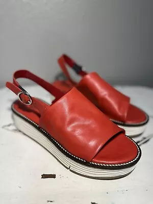 Miz Mooz Vella New York City Red Leather Platform Sandals Size 38 Us 8/8.5 • $39.99