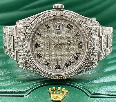 Rolex Men's Datejust 41mm Steel Watch Iced 13ct Diamonds Roman Oyster Ref 116300 • $14499