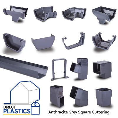 PVC Square Anthracite Grey Gutter Guttering | Brackets | Clips | Downpipe | UPVC • £1.98