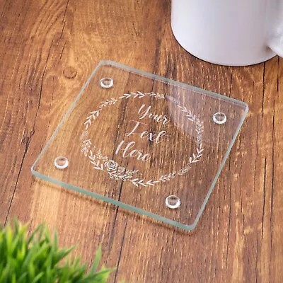 Personalised Glass Coaster Custom Name Laser Engraved Gift Birthday Christmas • £4.99