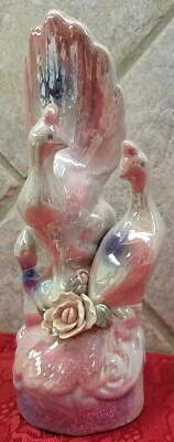 $5.49 • Buy Vintage Lusterware Iridescent Peacock Birds Figurine 7 1/2  Tall 