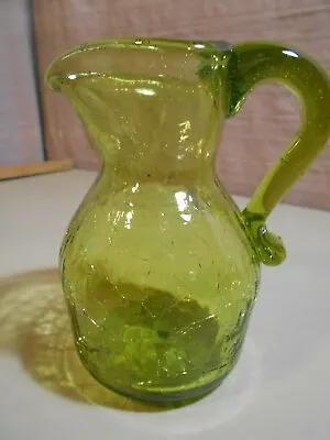 Green Crackle Glass Pitcher W/ Heart Shaped Spout • $5.39