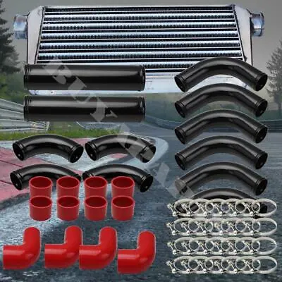 3  Chrome Intercooler & Black Turbo Intercooler Piping Kit Red Coupler Universal • $252.99