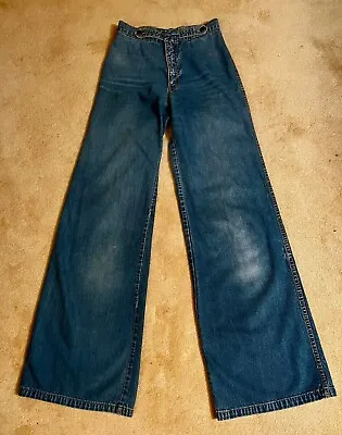 Vintage 1970's | Chemin De Fer | Bow Tie Buckle | Bellbottom High-Waisted Jeans • $165