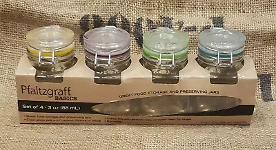 Pfaltzgraff 3-Oz. Preserving Jars - Colored Gaskets Wire Clamp Closures 4 Pc Set • $12.99