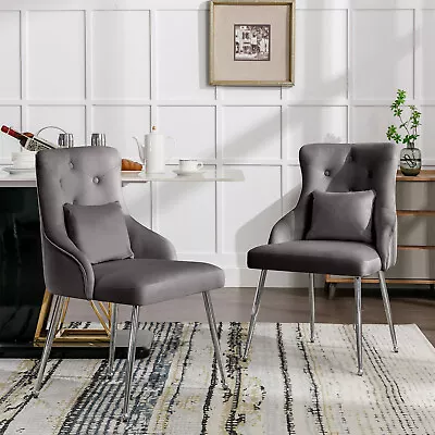 2Pc Dining Chairs Set Armchair Velvet Kitchen Dining Room Restaurant Office Grey • £89.99