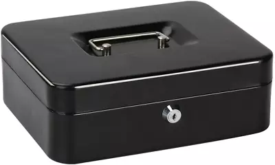 Locking Large Metal Cash Box With Money TrayLock BoxBlack • $20.99