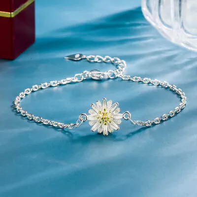 Stunning Flower Charm Bracelet 925 Sterling Silver Women Ladies Jewellery Gift  • £3.59