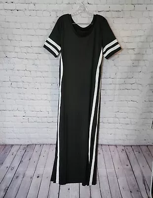 Womens Plus Size Black Side Striped Slit Bodycon Maxi Dress 1XL • $15