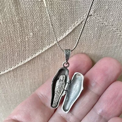 Vintage Sterling Silver 925 Sarcophagus Locket W Mummy Pendant Necklace Egypt • $59