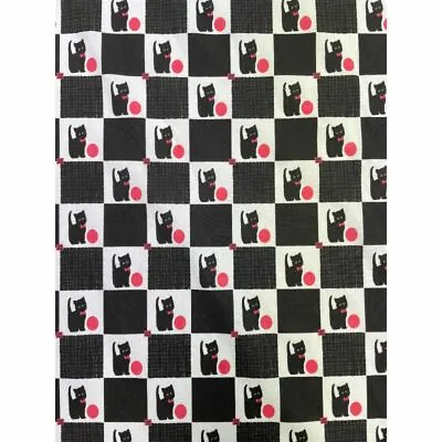 Black And White Cats Checked 100% Cotton Fabric Crafting Quilting Chequered • £1.99