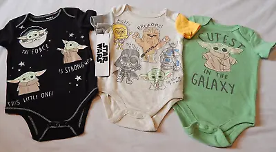 3 Pc Star Wars Bodysuit Set Boys Size 12 & 18 Months Baby Yoda Darth R2D2 C3po • $24.84