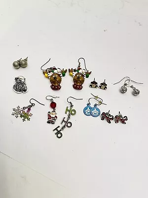 6 Vintage Christmas Earring Lot Hook Pierced Rudolf Monkey Ornament Snowman Hoho • $12