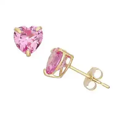 Paris Jewelry 10k Yellow Gold Plated 2 Carat Heart Created Pink CZ Stud Earrings • $8.99