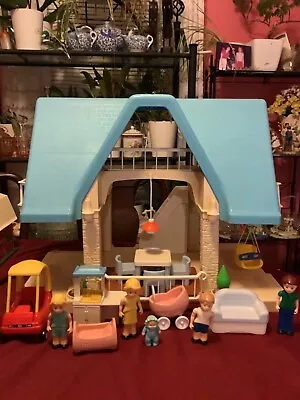 Vintage Little Tikes Dollhouse W/Blue Roof Accessories & Swing • $199.99