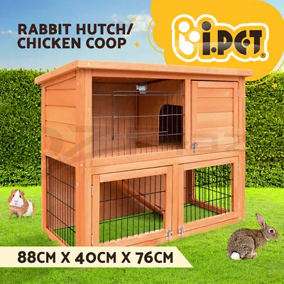 I.Pet Chicken Coop Rabbit Hutch Large House Run Wooden Cage Bunny Pet Outdoor • $106.95