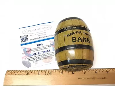 Vintage 4  Wood Barrel Tin Litho J. Chein & Co USA Happy Days Coin Bank No Key • $19.95