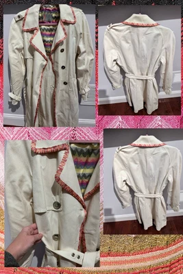 $350 • Buy Missoni Coat. Women’s Missoni White Belted Trench Coat With Silk Lining. Vintage
