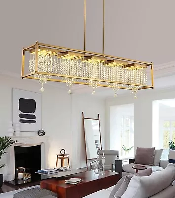 Luxury Rectangular K9 Clear Crystal LED RGB Color Changing Chandelier Aged Brass • $250