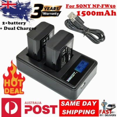 $30.99 • Buy 2× NP-FW50 Battery For SONY Alpha A5000,A5100,A6000,A6300,A6500 ,A7,A7II, NEX-3