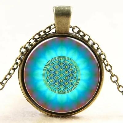 $9.99 • Buy New Fashion Blue Flower Of Life Logo Pendant Chakra Necklace Sacred Geometry Jew