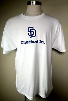 San Diego Padres SD Baseball Checked In MLB.com At Bat 11 T-Shirt Men's Large • $23.96