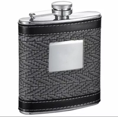 10X Lot - 6 Oz Stainless Steel NEW Flask Grey/Black Textured Leather With Lid. • $39