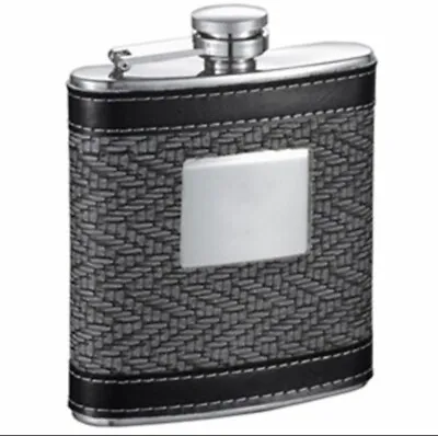 6 Oz Stainless Steel Flask Grey/Black Textured Leather Captive Lid New In Box • $5