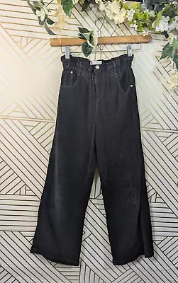 ZARA GIRLS Black Corduroy Slight Flare Pants Jeans High Waisted Cotto Size 13-14 • $14.99