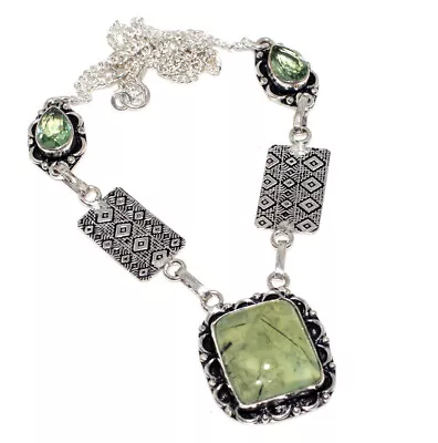 Moss Prehnite Peridot 925 Silver Plated Necklace 17  Promise Gift For Women Y831 • $6.49