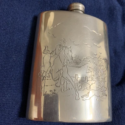£2.99 • Buy Stainless Steel Sheffield Hip Flask Horse Hunting Scene  6oz