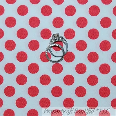 BonEful Fabric Cotton Quilt White Pink Red Polka Dot Calico Spring SALE FL SCRAP • £0.47