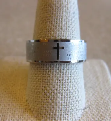 QVC Steel By Design Stainless Steel Our Father Prayer Ring / Sz 9 ½ / Orig Box • $22.95