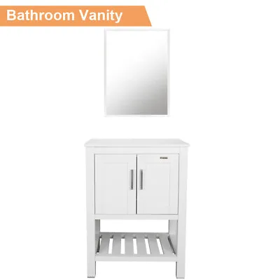 24  White Bathroom Vanity Cabinet Modern Pedestal Set Wood W/ Mirror Door Combo • $229.99