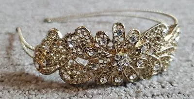 Wedding Flower Rhinestones Gold Metal Head Jewelry Headband Head Piece • $9.99