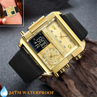 Men Large Dial Digital LED Quartz Sport Watch Waterproof Leather Wristwatch Gift • $30.99