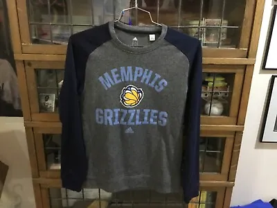 Memphis Grizzlies ADIDAS Gray SPELL OUT W LOGO Climawarm Crew Sweatshirt SZ S • $25.19