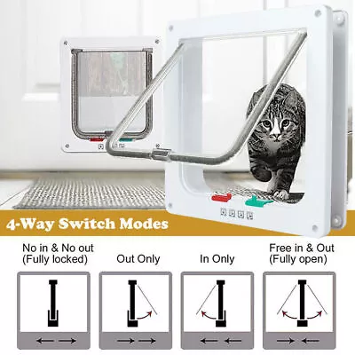 4 Way Pet Door Cat Puppy Dog Magnetic Lock Lockable Safe Flap Door Frame ABS • £7.29