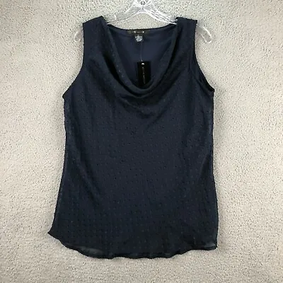 $22.99 • Buy NWT 89th And Madison Sheer Underlined Sleeveless Blouse Womens Sz L Navy Blue